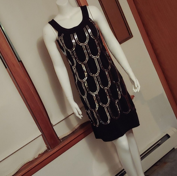 Black With Silver Sequin Flapperesque Dress - Picture 3 of 8